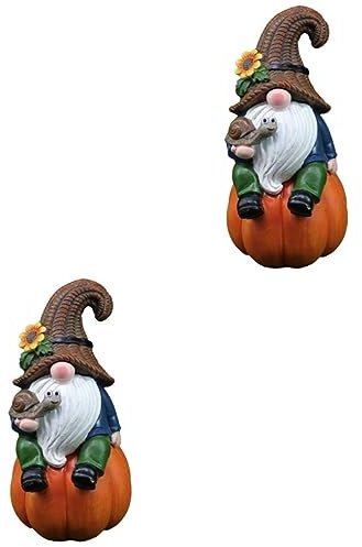 BESPORTBLE 2 Pièces Nain Citrouille Assis Nain De Jardin Drôle Statue Décorée De Citrouille d'action De Grâces Décor De Nain De Jardin Halloween Gnomes en Plein Air Gnomes Coquins Résine