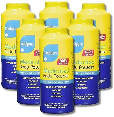 Medipure Medicated Body and Baby Powder - 100% Talc-Free Skin Protection and Soothing Relief, 6 Pack - Gentle, All-Natural Formula for All-Ages Care, Ideal for Sensitive Skin