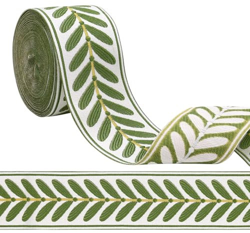 Yuuzue Jacquard-Band, gewebt, 6,1 cm, Blattmuster, bestickt, für Bastelarbeiten, Handarbeit, Tasche, Gürtel, Kleidung, Dekoration, Vorhang und Heimdekoration, 9 m