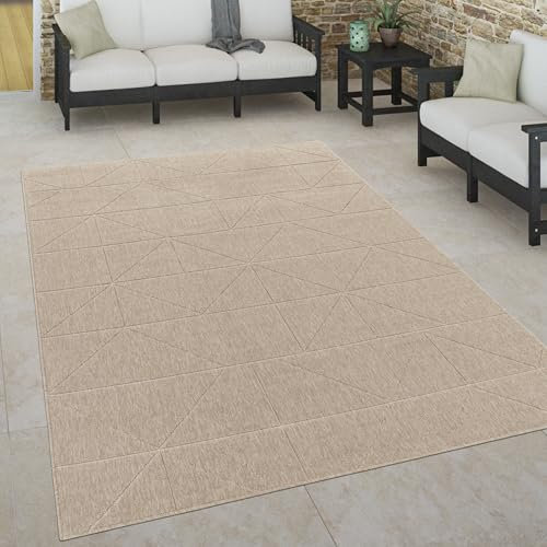 Paco Home Outdoor Teppich wetterfest Skandinavisch für Terrasse, Balkon & Garten pflegeleicht & robust Modernes Design Indoor & Outdoor geeignet, Grösse:120x170 cm, Farbe:Beige 4