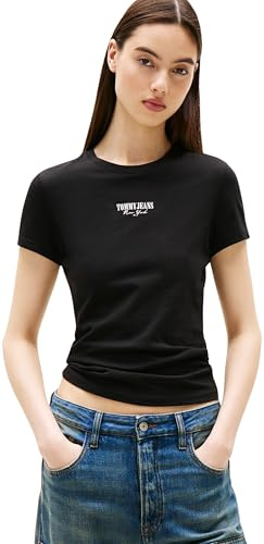 Tommy Jeans Damen T-Shirt Kurzarm Slim Essential Logo Cropped