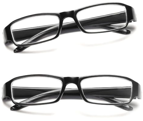 2 Pack Reading Glasses Readers Value, Square Reading Glasses Eyeglasses Readers Classic Everyday Use, Spring Hinges Arm Rectangular Frame Scratch Resistant Spectacles for Mens Womens (Black, 1.5, x)
