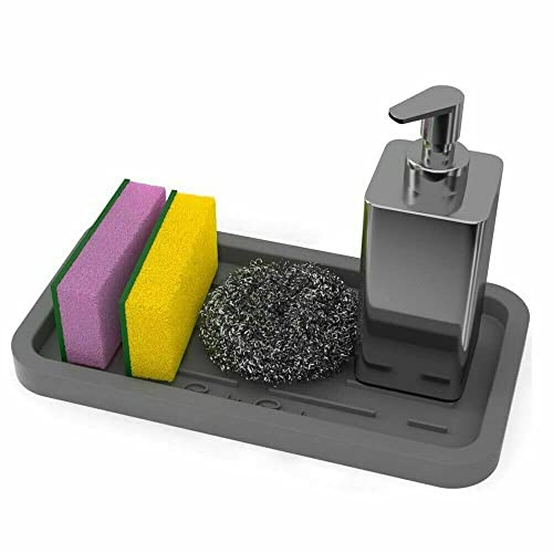 Silicone Sink Caddy Tray, Kitchen Sponge & Soap Holder, Drain Organizer