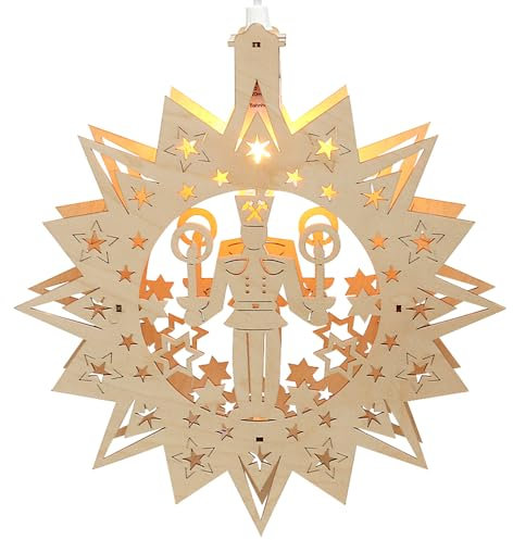 Wichtelstube-Kollektion Fensterbild beleuchtet Bergmann Weihnachtsstern Stern beleuchtet Weihnachtsdeko für das Fenster Holz, 29,5 x 5 x 30cm Fensterbilder Weihnachten