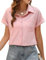 PASUDA Chemise Femme Haut Été Blouse Femme Chic et Élégant Manches Courtes Col en V Chemisier Tunique Tops avec Boutons Haut Décontractés T-Shirts D'été Ample Couleur Unie (Rose, M)