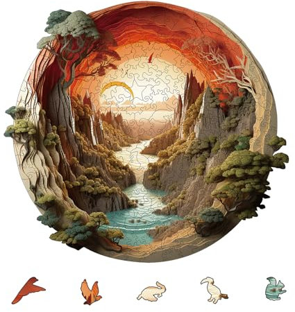 YJacuing Wooden Jigsaw Puzzles for Adults, 200 Piece Unique Plant Shaped Premium 5mm Wood Puzzles Family Game (Sunset, Medium)