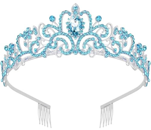 Blue Tiara Sparkle Strasssteine ​​Tiaras und Kronen für Frauen mit Kämmen Brauthaarzubehör Blaue Kronen für Frauen und Mädchen Party Dekorationen Geschenke Blau Krone