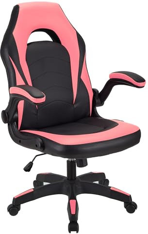 T-THREE.Gaming Chair, PU Leather Ergonomic Office Chair Swivel Office Chair with Lumbar Support, Executive Chair for Adults with upholstered armrests and seat Cushion, for Home Office(PINK)