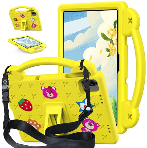 A-BEAUTY Funda Niños Compatible con Honor Pad X8a 11 Pulgadas 2024, Carcasa Protectora de EVA a Prueba de Golpes con Soporte, Correa para el Hombro, Amarillo