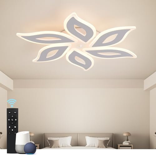 Smart Deckenleuchte LED, Alexa Dimmbar Deckenlampe mit Fernbedienung Farbwechsel, Schlafzimmer Wohnzimmerlampe moderne Deckenbeleuchtung Kronleuchter Lampe,Matter Google Homekit 6 heads/Ø60cm/23.6in