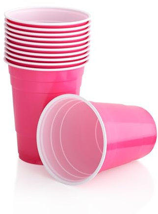 Persy Party Reusable Beer Pong Cups for Party (50 Pack) - Colourful Easy Grip 16oz Plastic Cups - BPA-Free & Shatterproof Plastic Drinking Cups for Beer, Cocktail, Soda & Cold Drinks - Pink