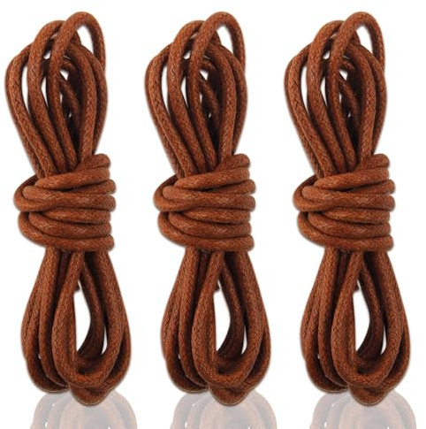 Foyods 3 Paar Gewachste runde Schnürsenkel,ø3 mm dünne Oxford Schnürsenkel,Abendschnürsenkel für Herren,Baumwollschnürsenkel,für Herren Lederschuhe Herrenschuhe(Braune)