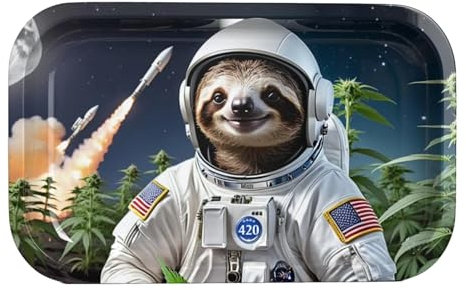 Large Metal Rolling Tray with Sloth Design - Enforced Edges - Holding and Storing Smoking Accessories