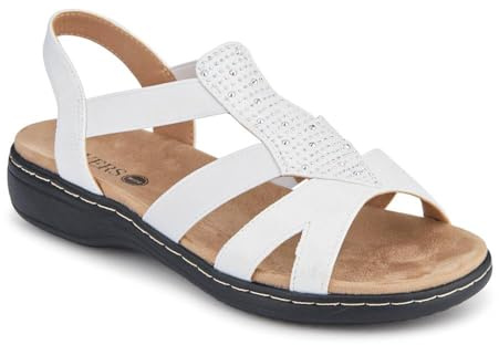 Wide Fit Elasticated Sandals - White Size 6