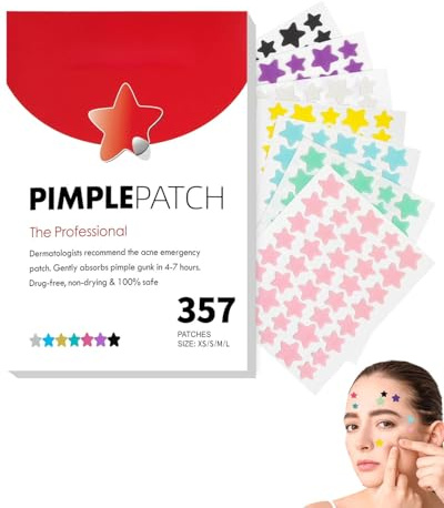 FUGLUS 357PCS Pickel Patch, Pimple Patches,pickelpatches gesicht, Pickelpatches Gesicht, Hydrocolloid Akne Acne Patch, Atmungsaktiv & Absorptions, Süße Stern-Sticker mit, Tag & Nacht