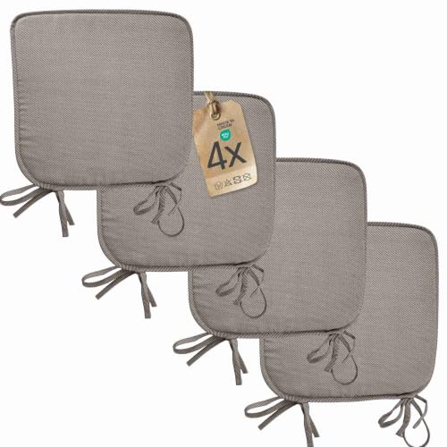 etérea Sitzkissen Alice 38x38 cm 4er Set – Taupe Stuhlkissen Bändern