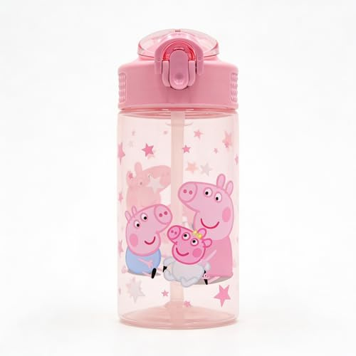 Peppa Pig Kids Drinks Bottle 450ml – Licensed Flip Spout Water Bottle with Lockable Leak‑Proof Lid, Reusable BPA‑Free School & Travel Bottle, Pink