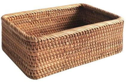 Cesti portaoggetti in rattan, cestino per il pane in vimini, vassoio da portata rettangolare, cesto per frutta multifunzionale per cucina, bagno (marrone)