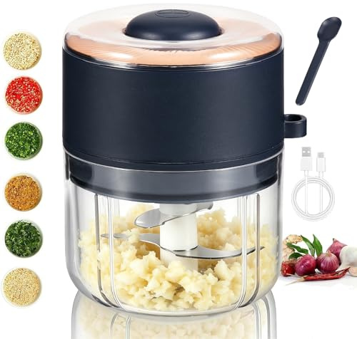 Zwiebel Zerkleinerer,Zerkleinerer Elektrisch Mini, 350ml Zwiebelschneider, Multizerkleinerer Elektrisch Mit Löffel,6-Klingen-Kopf,Gemüse Zerkleinerer,Kleiner Mixer Für Fleisch,Babynahrung,Obs,Camping