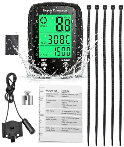 Fahrradcomputer Fahrrad Tacho 19 Funktionen Multifunktion IP54 Wasserdicht | LCD Display Kilometerzähler Fahrrad Backlight mit Kabel Automatisches Aufwachen StartStop Hintergrundbeleuchtung für MTB Road