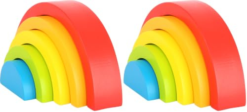 Small Foot Holzbausteine Regenbogen, Babymotorikspielzeug mit fünf Formen, ideales Greif - und Stapelspiel,10585, 1 Jahr to 99 Jahre (Packung mit 2)