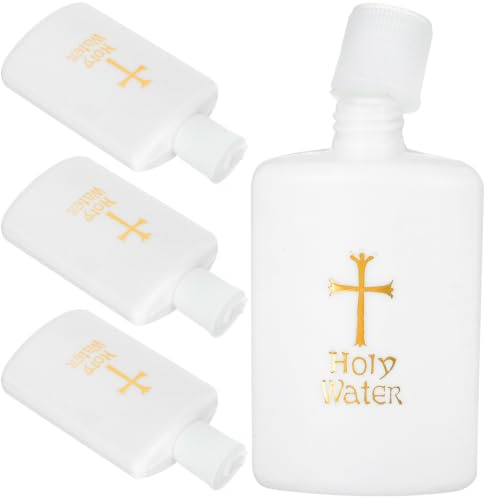 Hemobllo Lot de 4 Bouteilles en Plastique Blanches Scellées et Portables pour Eau Bénite, Décoration de Baptême et Présent de Festival Design Simple et Chic