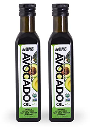 Avohass Mexico USDA Organic Certified Extra Virgin Avocado Oil 8.5 fl oz Bottle 2 Pack.