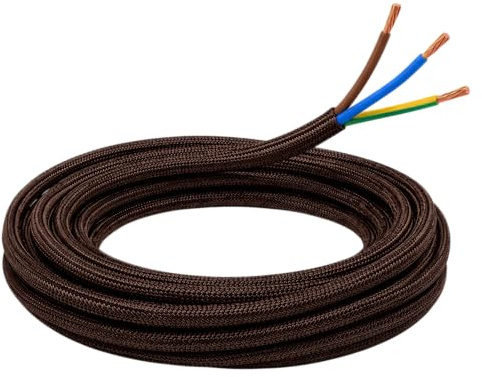 3m Textilkabel Braun 3x0,75 mm² 3G Stoffkabel rund H03VV-F Lampenkabel Stromkabel