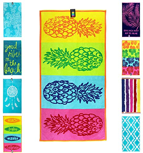 jilda-tex Strandtuch 90x180 cm Badetuch Strandlaken Badelaken Strandhandtuch 100% Baumwolle XXL (Shiny Pineapple)