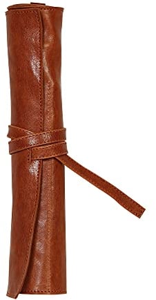 Clairefontaine - Ref 930030C - Flying Spirit Leather Pencil Case Roll - 26.7 x 20.5cm in Size, Made from Genuine Leather, 5 Slots for Storing Pencils & Brushes - Brown