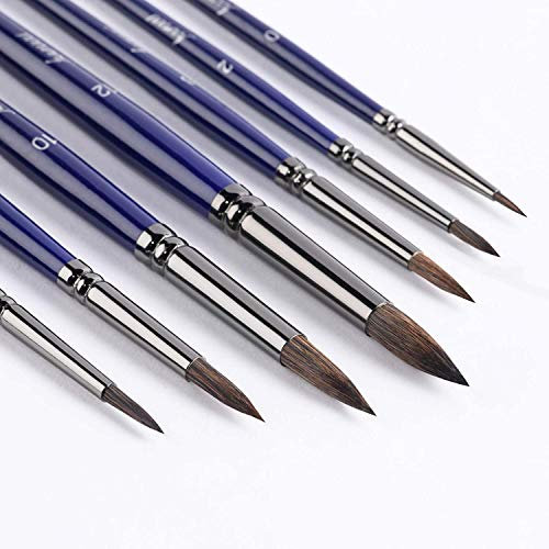 Pinceaux Aquarelle - Artiste Rond Point Pinceau Ensemble, Poils de Sable Manche Court 7pcs pour Aquarelle Acrylique Encre Gouache Peinture à la détrempe à l'huile, Visage Body Art, Artisanat