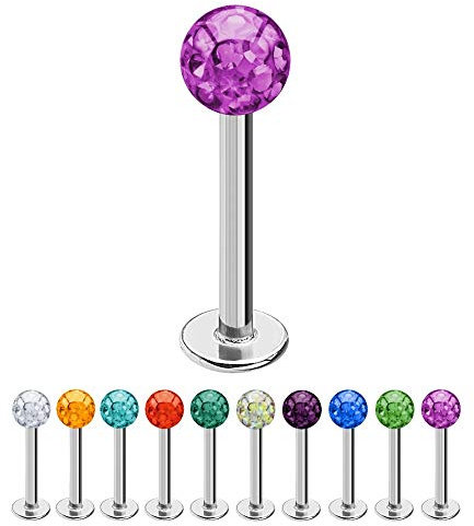 Treuheld® | 1,2mm x 5mm Piercing Labret | 3mm Kristall Kugel | Pink/Rosa | Chirurgenstahl | Silber | Lippenpiercing, Helix Tragus Stecker