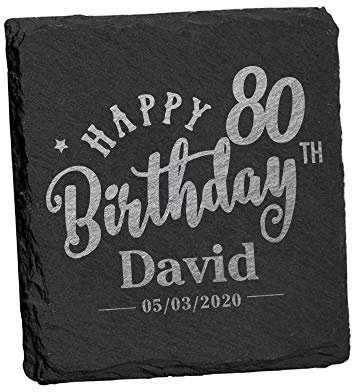EDSG Personalised Engraved Slate Coaster | Custom Birthday Gift for Mum Dad Grandma Grandad Uncle Aunt Friend | Cup Mat Mug Coaster Table Place Mat Home Decoration (Name and Date)