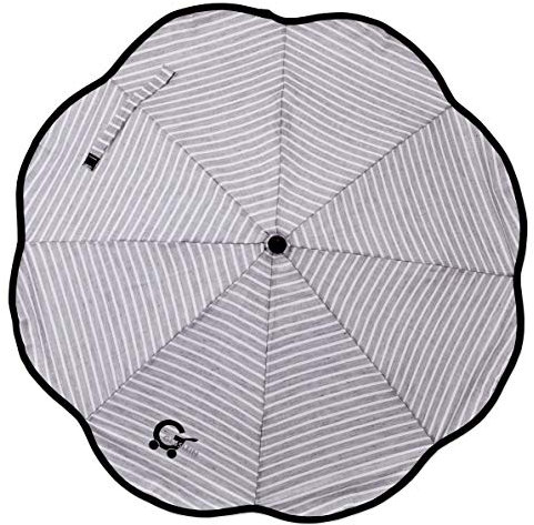 Sonnenschirm Design 929 mit Universalhalterung von Gesslein Sonnenschutz für Kinderwagen & Buggys│70cm Durchmesser, biegsam, 3-fach verstellbar, für Rund- und Ovalrohre, Streifen grau/weiß 805929000