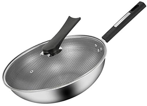 32 Centimetri Bachelite Manico in Acciaio Inox Addensato A Nido D'ape Non Rivestito Padella Antiaderente Fisico Senza Oleosa Fumi Padella, Universale Per Tutte Le Stufe