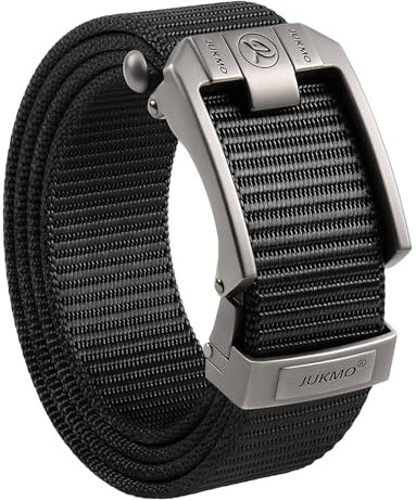 JUKMO Ratsche Gürtel Herren, Nylon Web Automatik Taktischer Arbeit Gürtel (Schwarz, Für Taille 106cm-135cm (Länge 150cm))
