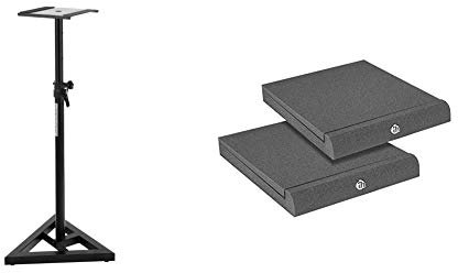 Pronomic SLS-10 Stativ für Studio Monitor Ständer (Höhenverstellbar 80 cm bis 130 cm, Dreiecksbasis) Schwarz & Adam Hall Stands PAD ECO 2 - Absorberplatte für Studio Monitor 265 x 330 mm