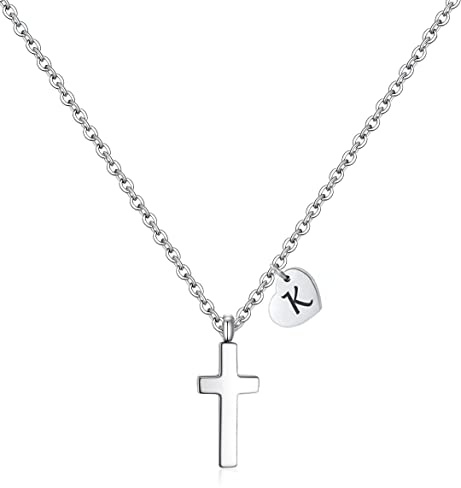 AILAAILA Easter Gifts for Girls, Cross Necklace for Kids, Letter K Cross Necklace Birthday First Communion Baptism Gifts for 5 6 7 8 9 10 Little Teen Girls Jewelry