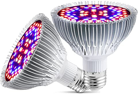 Full Spectrum 50W Led Grow Light Bulb for Indoor Plants, Vegetables and Seedlings, LED Plant Light Bulb for Hydroponics, Indoor Garden, Greenhouse and Organic Soil, E27 78LED Plant Lights, Pack of 2