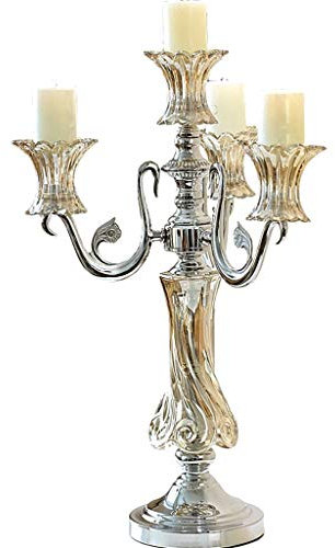 Chandelier 4-Bougie en métal Candlestick 24 Pouces Bougeoir Grand Mariage Événement Candelabra for Manger, Party Bougie Stand bougeoir (Color : Silver)