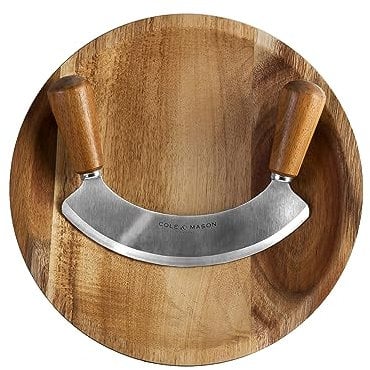 Cole & Mason H722130 Ashden Kräutermesser Wiegemesser und Schneidebrett, Akazienholz/Edelstahl, Nicht für die Spülmaschine geeignet, 2 Jahre Garantie