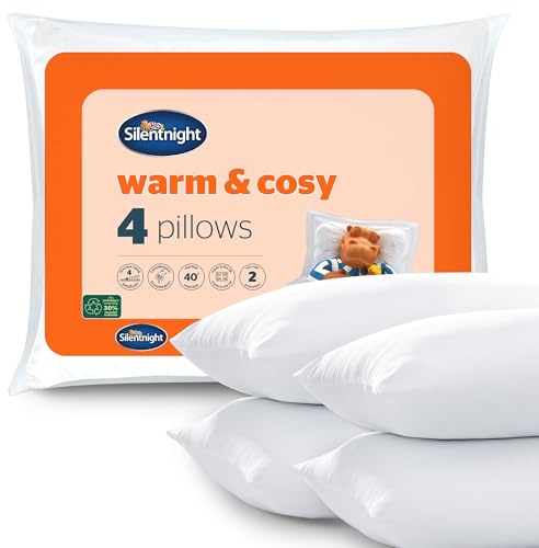 Silentnight Warm & Cosy Pillow 4 Pack - Supremely Quality Super Soft Snug Comfy Winter Bed Pillows For Side Back Sleepers - Medium Support Machine Washable Hypoallergenic Four Pillows
