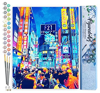 Figured'Art Peinture par Numéro Adulte Tokyo Shibuya - Activité Manuelle Kit de Loisir Créatif DIY Numéro d'Art Complet - 40x50cm sans châssis en bois