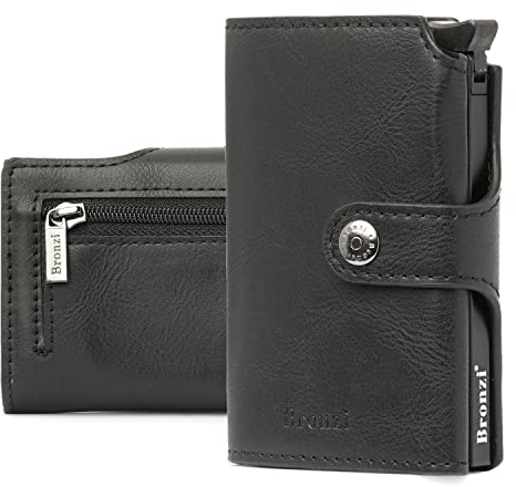 Bronzi® Portafoglio Uomo Slim Piccolo | Portacarte Uomo Donna Portatessere Porta Carte Di Credito | Portafogli Mini Protezione RFID con Portamonete | Box Regalo - Brand Italiano