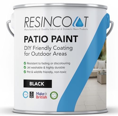 Resincoat Outdoor Patio Paint, UV & Weather Resistant, Easy to Apply Matte Finish Concrete Paint for Slabs & Flags, Black, 5KG