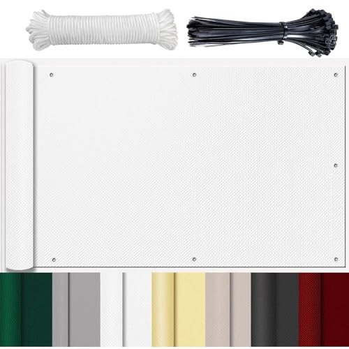 GLIN Balkonverkleidung Balkon Windschutz Maßgeschneiderte Blickdichte Balkonscreens Wetterfest UV-Schutz Blickdichter Balkonsichtschut für Privatsphäre Terrasse Weiß 80x1000cm