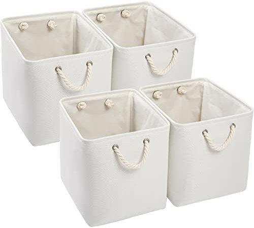 Mangata Aufbewahrungsbox Stoff,33 x 38 x 33 cm Großer Aufbewahrungskorb, Korb Aufbewahrung für Schrank, Regal,Kleidung(Creme Weiß, 4 Pack)
