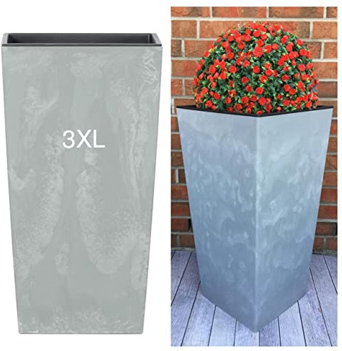 MELTOM Blumenkübel mit Einsatz Slim Hoch Quadratisch Beton Optik Farbe: Grau 3XL (BxH): 39 x 76 cm