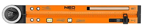 NEO TOOLS Einstellbarer Winkelmesser mit Libelle 500 mm, 2 Libellen | Bleistift, Kann als Kompass verwendet werden, Messbereich von 0°, 270°, 50 cm lange Längenlehre