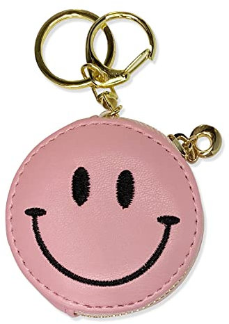 Holawit, süßes Smiley-Design, mit Reißverschluss, Münzgeldbörse mit Schlüsselanhänger, weiches Kunstleder, Schlüsselanhänger, rose